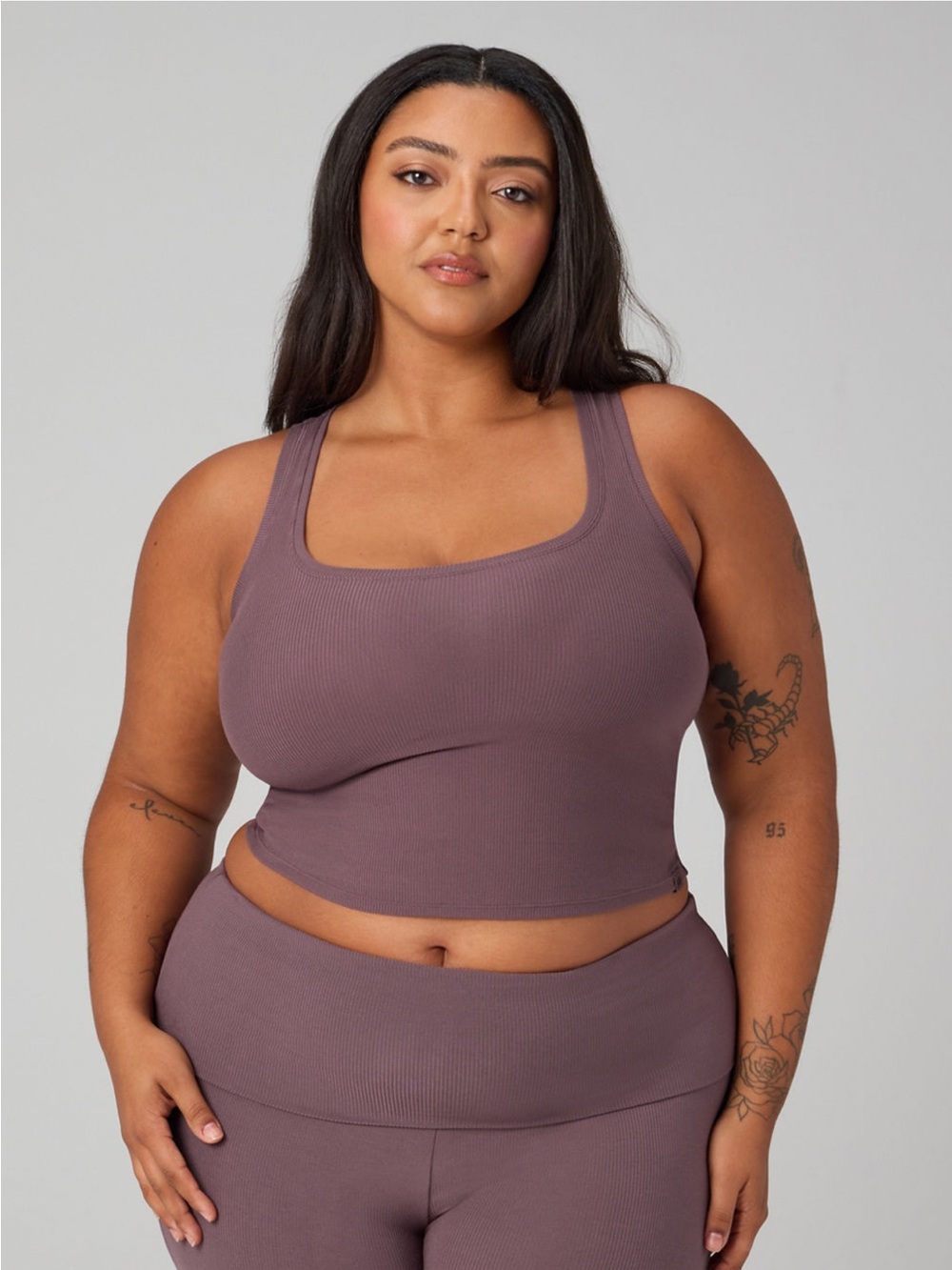 Yitty Soft Rib Cropped Tank in Dark Raisin, Size XL